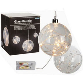 Set Of 2 Glass Bauble 10 Led Hanging With Switch Decor Bedroom Night Lamp Home