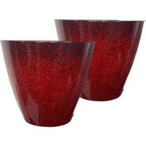 Set of 2  Glazed Effect 30Cm Savannah Planters - Cherry Red
