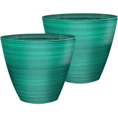 Set of 2 Glazed Effect 30Cm   Savannah Planters -  Forest Green