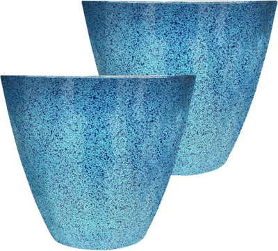 Set of 2 Glazed Effect 30Cm Savannah Planters - Ocean Blue Fusion