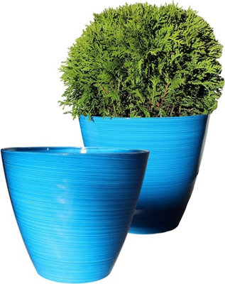 Set of 2 Glazed Effect 30Cm Savannah Planters - Ocean Blue Gloss