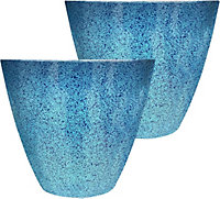Set of 2 Glazed Effect 30Cm Savannah Planters - Ocean Blue