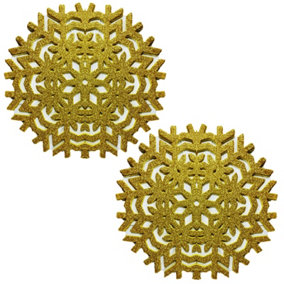 Set Of 2 Gold Glitter Snowflake Placemats Christmas Party Xmas Wedding Table Mats Set