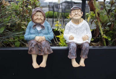Set of 2 Grandparent Statues Grandmother & Grandfather Figurines Resin Ornament Decorative Sculptures