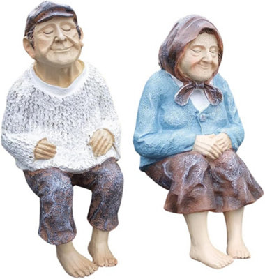 Set of 2 Grandparent Statues Grandmother & Grandfather Figurines Resin Ornament Decorative Sculptures