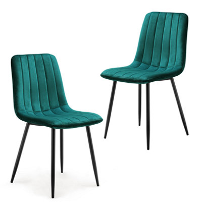 Set of 2 Green Dining Chairs (87x49.5x58.5cm) Cushioned Pad Seat