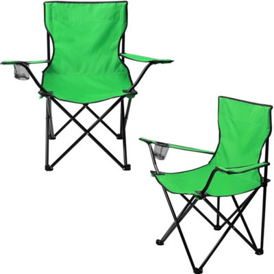 Set of 2 GREEN Folding Camping Chair With Armrest, Drink Holder & Carry Bag