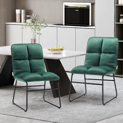 Set of 2 Green Folding Tufted Velvet Dinning Chair with Metal Legs