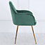 Set of 2 Green Frosted Velvet Dining Chairs Set Kitchen Chair Armchair with Metal Legs