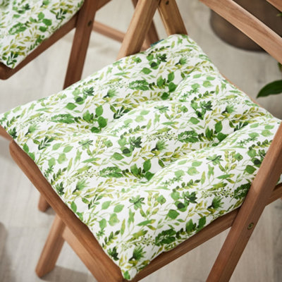 Set of 2 Green Leaf Print Indoor Christmas Dining Chair Seat Pad