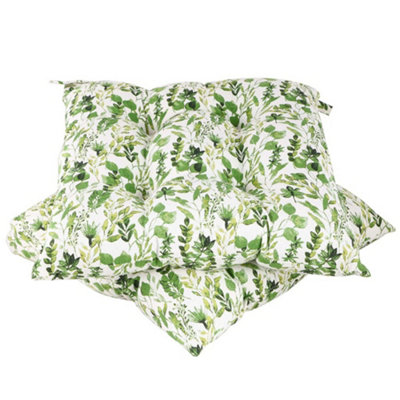 Set of 2 Green Leaf Print Indoor Style Dining Chair Seat Pad Cushions (L)40cm x (W)40cm