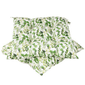 Set of 2 Green Leaf Print Indoor Style Dining Chair Seat Pad Cushions