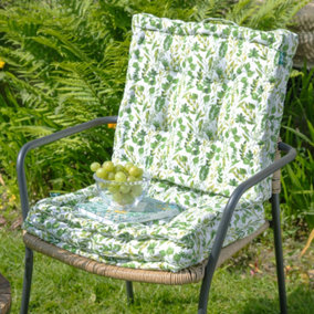 Set of 2 Green Leaf Print Outdoor Garden Chair Seat Pad Cushions