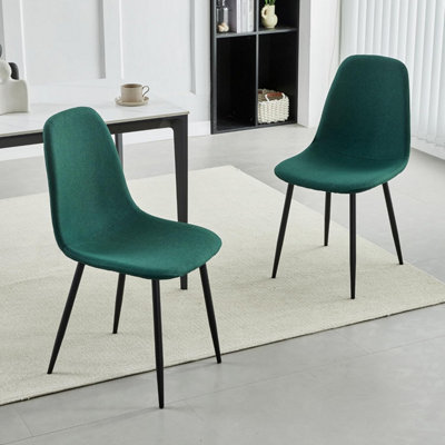 Set of 2 Green Linen Fabric Dining Chairs with Upholstered Seat and Metal Legs-Bella by MCC