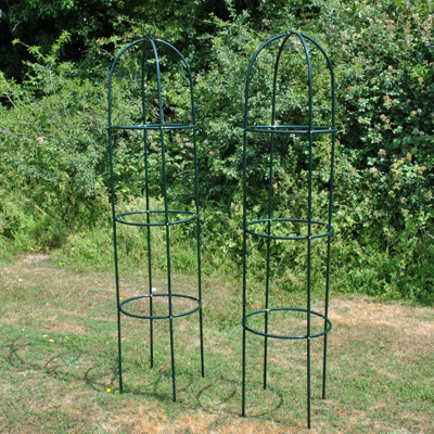Set of 2 Green Metal Garden Obelisks