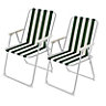 Set Of 2 Green Stripe Outdoor Garden Camping Beach Folding Chair