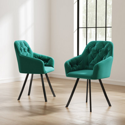 Green tufted dining deals chair