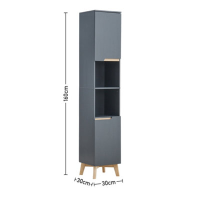 Set of 2 Grey Freestanding Under Sink Storage Cabinet Tall Bathroom ...