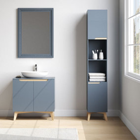 Set of 2 Grey Freestanding Under Sink Storage Cabitnet Tall Bathroom Cabinet Without Mirror
