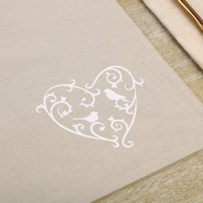 Set of 2 Grey Love Birds Fabric Placemats Tablecloths Gift Idea