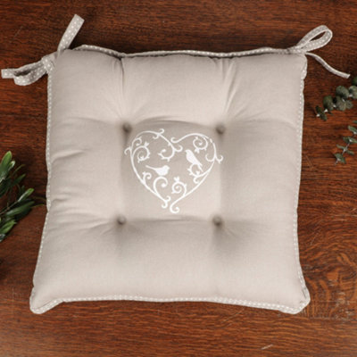 Set of 2 Grey Love Birds Indoor Style Dining Chair Seat Pad Cushions