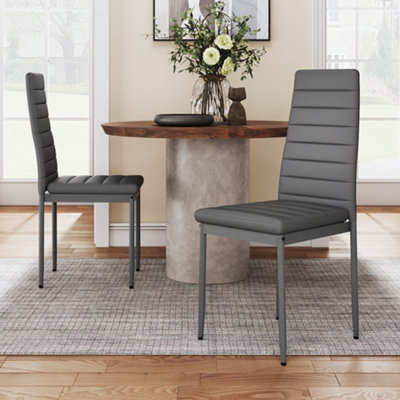 Set of Grey Modern Faux Leather Armless High Back Dining Chairs