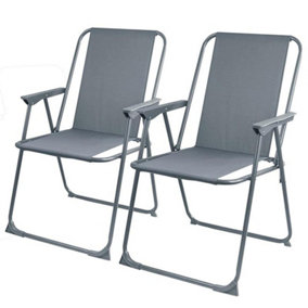 Set Of 2 Grey Outdoor Garden Camping Beach Folding Chair