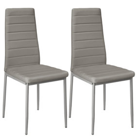 Set of 2 Grey PU Leather Dining Chairs Set Accent Chairs with Metal Legs for Kitchen Living Room