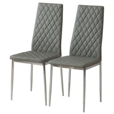 Set of 2 Grey PVC High Back Dining Chairs