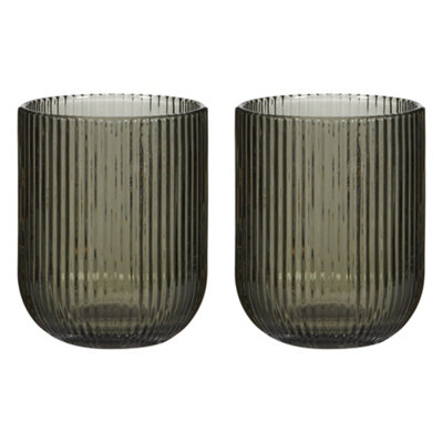 Set of 2 Grey Ribbed Short Tumbler Whisky Glasses Wedding Decorations Ideas