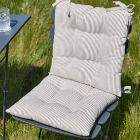 Set of 2 Grey Stripe Cotton Summer Outdoor Garden Furniture Chair Seat Pads with Ties