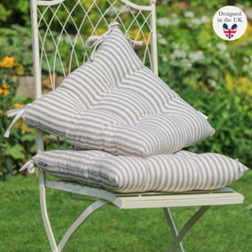 Set of 2 Grey Stripe Garden Seat Pads with Ties 40cm L x 40cm W