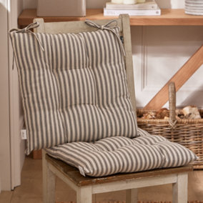 Set of 2 Grey Striped Indoor Dining Chair Seat Pad Cushions