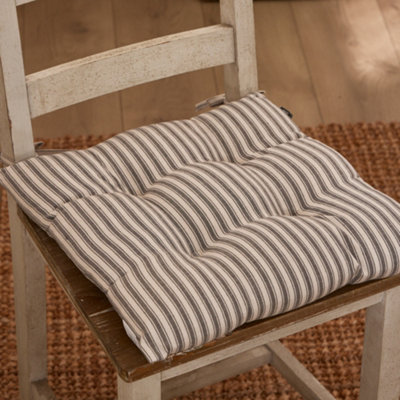 Set of 2 Grey Striped Indoor Dining Chair Seat Pad Cushions