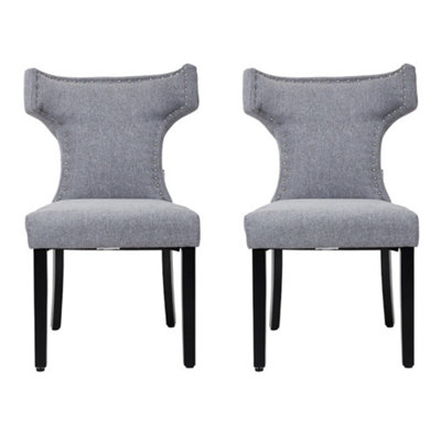 Set of 2 Grey Upholstered Dining Chairs 90cm(H)