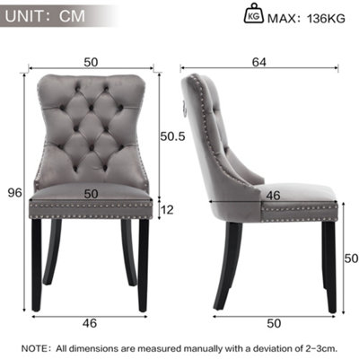 Set of 2 Grey Velvet Dining Chairs with Button Tufting,Solid Wood Legs ...
