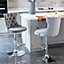 Set of 2 Grey Velvet Upholstered Swivel Bar Stools with Chrome Base Kitchen Barstools with Footrest