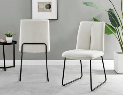 Set of 2 Halle Chic Cream Deep Padded Soft And Durable Stitched Fabric Black Powder Coated Metal Leg Dining Chairs