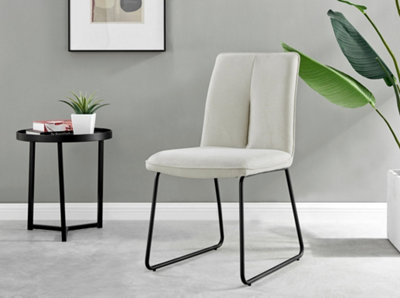 Set of 2 Halle Chic Cream Deep Padded Soft And Durable Stitched Fabric Black Powder Coated Metal Leg Dining Chairs