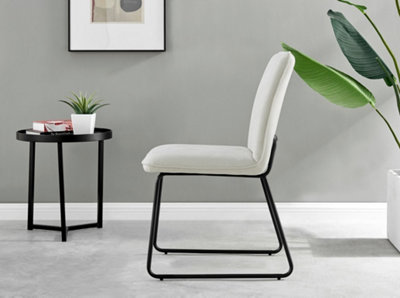 Set of 2 Halle Chic Cream Deep Padded Soft And Durable Stitched Fabric Black Powder Coated Metal Leg Dining Chairs