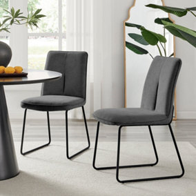 Set of 2 Halle Chic Dark grey Deep Padded Soft And Durable Stitched Fabric Black Powder Coated Metal Leg Dining Chairs