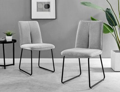 Set of 2 Halle Chic Light Grey Deep Padded Soft And Durable Stitched Fabric Black Powder Coated Metal Leg Dining Chairs