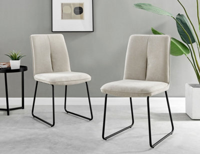 Set of 2 Halle Chic Taupe Deep Padded Soft And Durable Stitched Fabric Black Powder Coated Metal Leg Dining Chairs