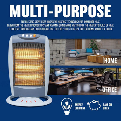 Set Of 2 Halogen Heaters Instant Heat 3 Settings Warm Oscillating Function 1200W