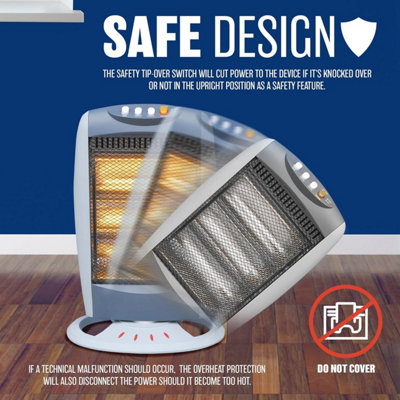 Set Of 2 Halogen Heaters Instant Heat 3 Settings Warm Oscillating Function 1200W