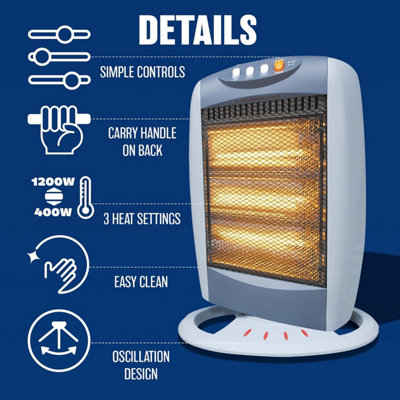 Set Of 2 Halogen Heaters Instant Heat 3 Settings Warm Oscillating Function 1200W