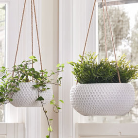 Set of 2 Hanging Planters Cement Flower Pot Hanging Basket Plant Pots Home Decoration