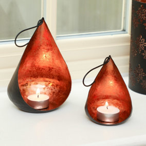 Set of 2 Hanging Tea Light Candle Holder Lanterns Copper Decoration Christmas Décor Tealight Candle Holder