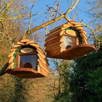 Set of 2 Hanging Wooden Wildlife Squirrel Feeders