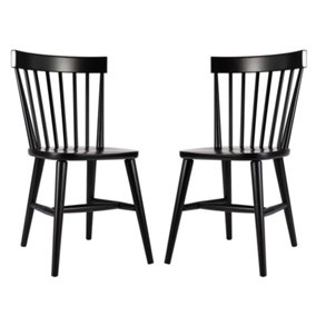 Set of 2 Harrogate Painted Spindle Back Kitchen Furniture Dining Room Chair - Black